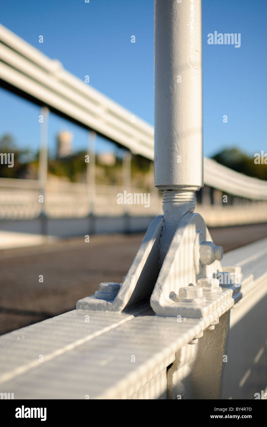A support holding up the roadway of Bristol`s famous Clifton suspension bridge on a fine sunny day. Stock Photo